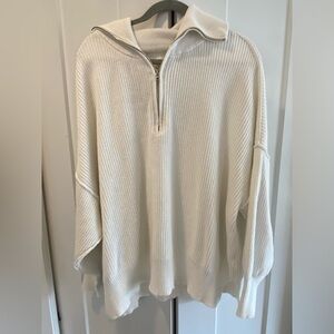 Aerie Cream Half-Zip Relaxed Ribbed Sweater